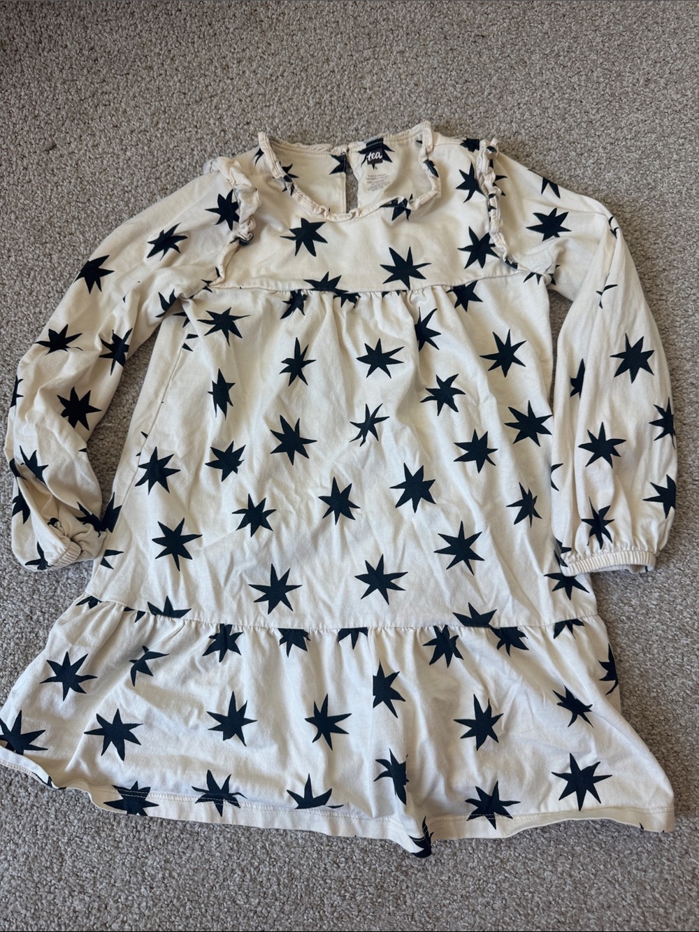 Tea - Cream Star Print Long Sleeve Dress